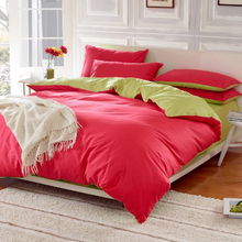 凝愛(ài)家紡 全棉斜紋活性印花素色雙拼四件套——磚紅綠配色，雙人床的典雅之選